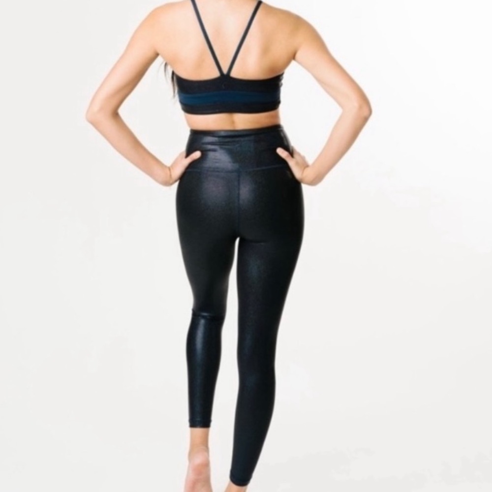 ZYIA Navy Metallic Luxe High Rise Leggings Size 4 Women’s 2 Inseam Iridescent